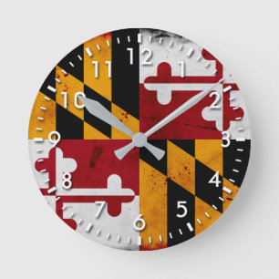 Reloj Redondo Mediano Bandera del estado de Maryland Patriótica Grunge