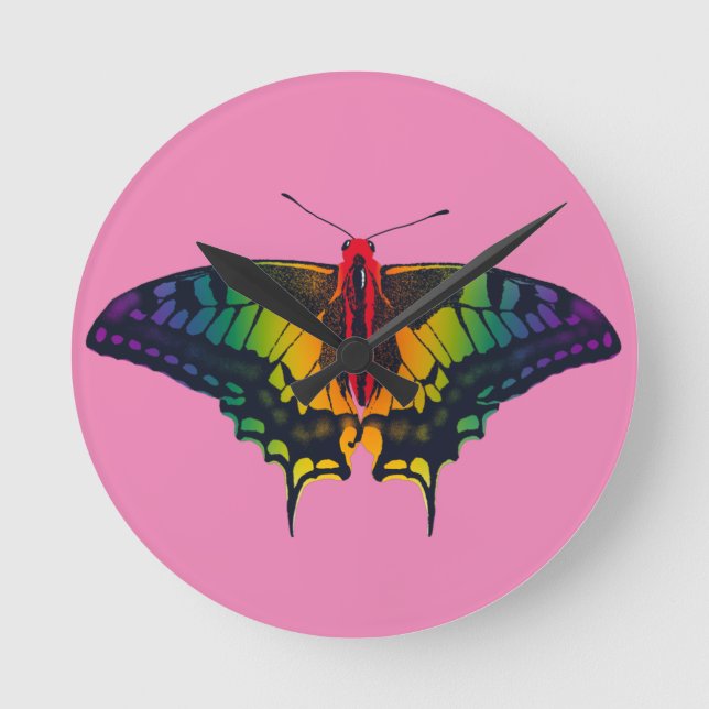 Reloj Redondo Mediano Bandera del Orgullo Arcoiris Mariposa Tradicional (Anverso)