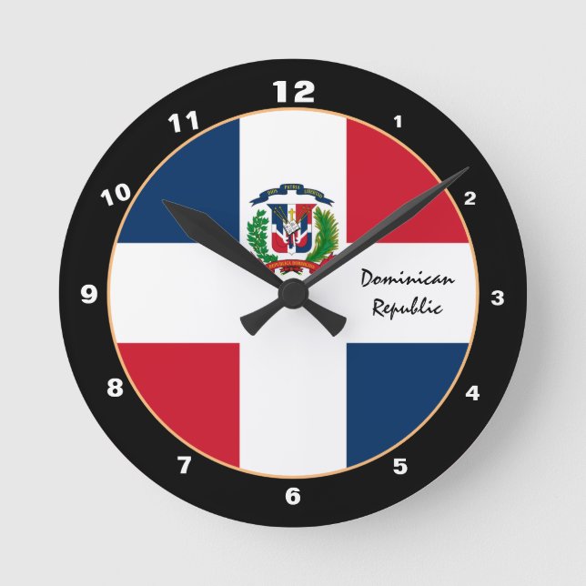 Reloj Redondo Mediano Bandera dominicana patriótica, hogar de República  (Anverso)
