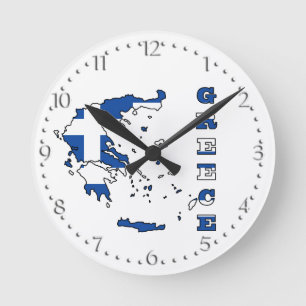 Reloj Redondo Mediano Bandera en el mapa de Grecia