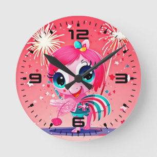 Reloj Redondo Mediano Bandera estadounidense con Personalizado Flamingo-