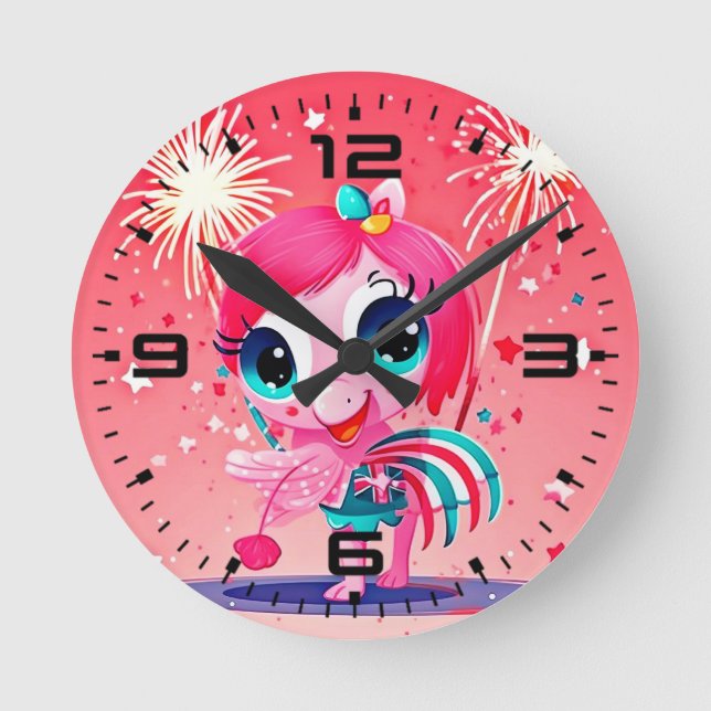 Reloj Redondo Mediano Bandera estadounidense con Personalizado Flamingo- (Anverso)