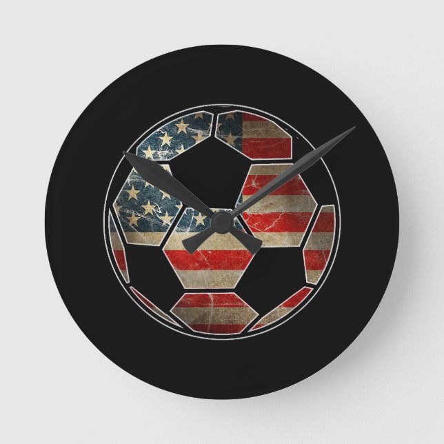 Reloj Redondo Mediano Bandera estadounidense en una pelota de fútbol - B (Anverso)