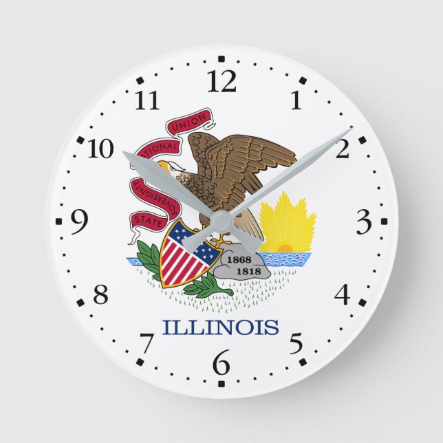 Reloj Redondo Mediano Bandera Estatal de Illinois (Anverso)