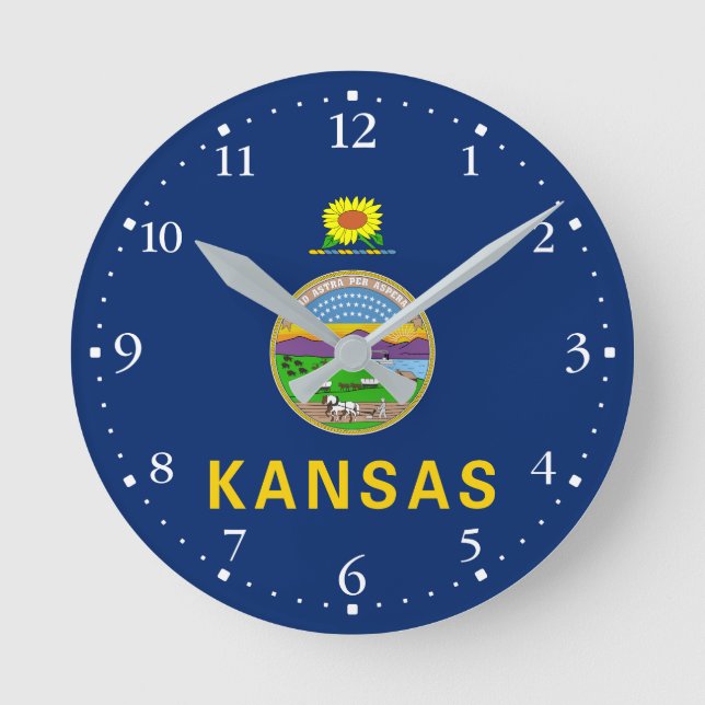 Reloj Redondo Mediano Bandera estatal de Kansas (Anverso)