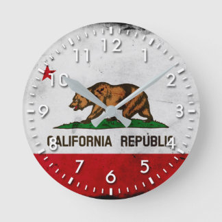 Reloj Redondo Mediano Bandera Estatal Grunge Patriótica de California