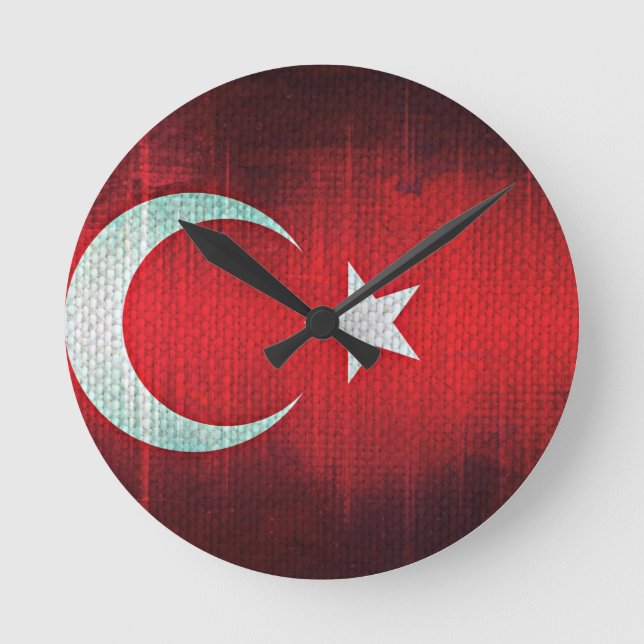 Reloj Redondo Mediano Bandera estilizada de Turquía (Anverso)