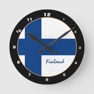 Reloj Redondo Mediano Bandera finlandesa patriótica, hogar de Finlandia 
