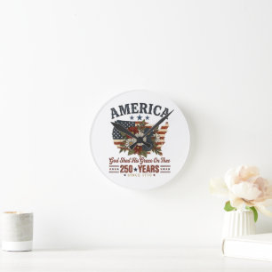 Reloj Redondo Mediano Bandera floral de América 250 años