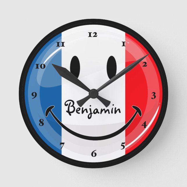 Reloj Redondo Mediano Bandera francesa sonriente (Anverso)