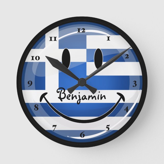 Reloj Redondo Mediano Bandera griega sonriente (Anverso)