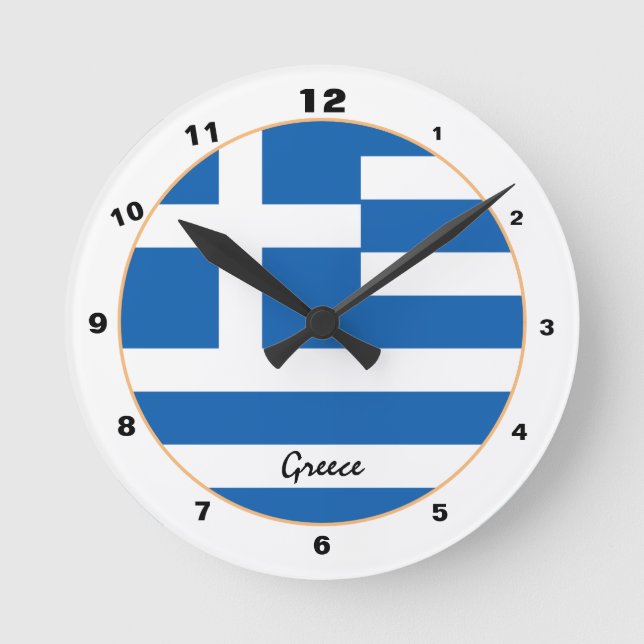 Reloj Redondo Mediano Bandera griega y diseño moderno griego (Anverso)