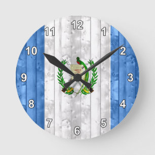 Reloj Redondo Mediano Bandera guatemalteca de madera