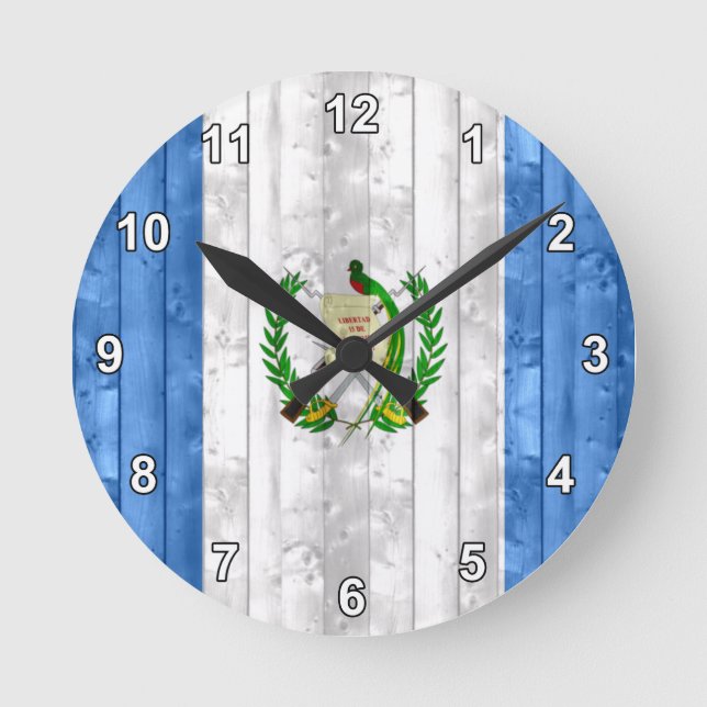 Reloj Redondo Mediano Bandera guatemalteca de madera (Anverso)
