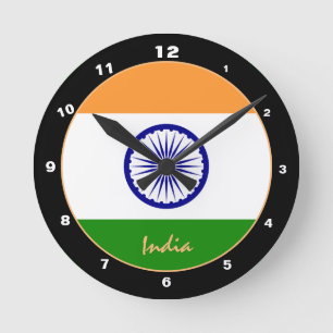 Reloj Redondo Mediano Bandera india patriótica, India de moda Hogar / di