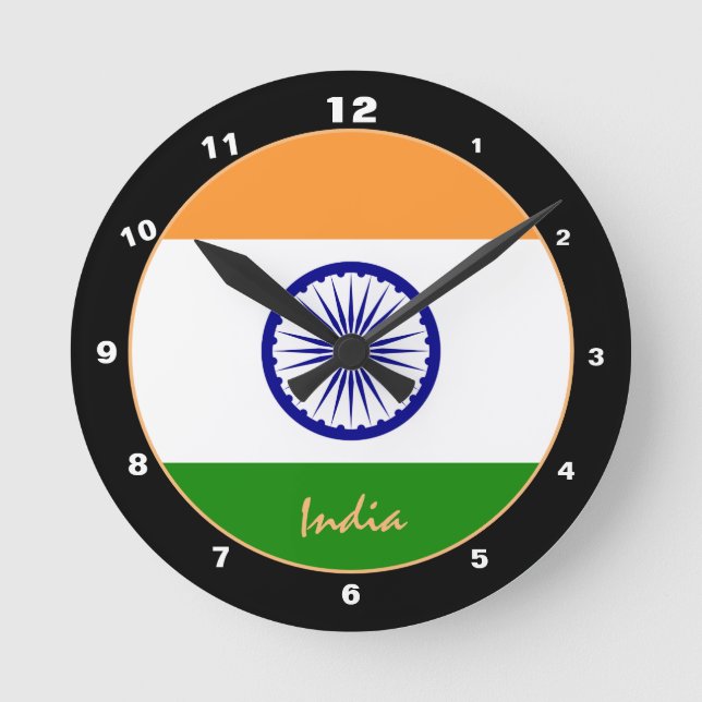 Reloj Redondo Mediano Bandera india patriótica, India de moda Hogar / di (Anverso)