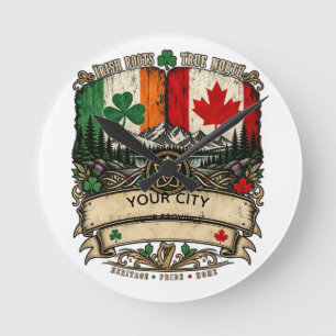 Reloj Redondo Mediano Bandera irlandesa canadiense personalizada Ciudad