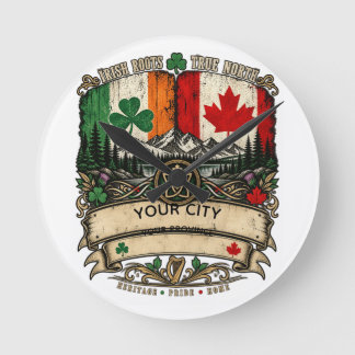 Reloj Redondo Mediano Bandera irlandesa canadiense personalizada Ciudad