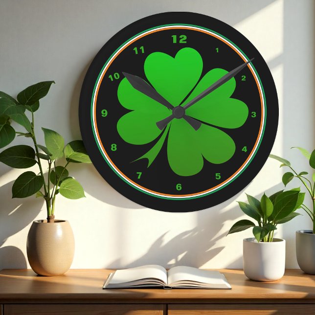 Reloj Redondo Mediano Bandera irlandesa, Shamrock, Hogar de Irlanda, St  (Subido por el creador)
