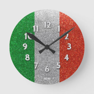 Reloj Redondo Mediano Bandera italiana de Italia Milán Bling Purpurina 