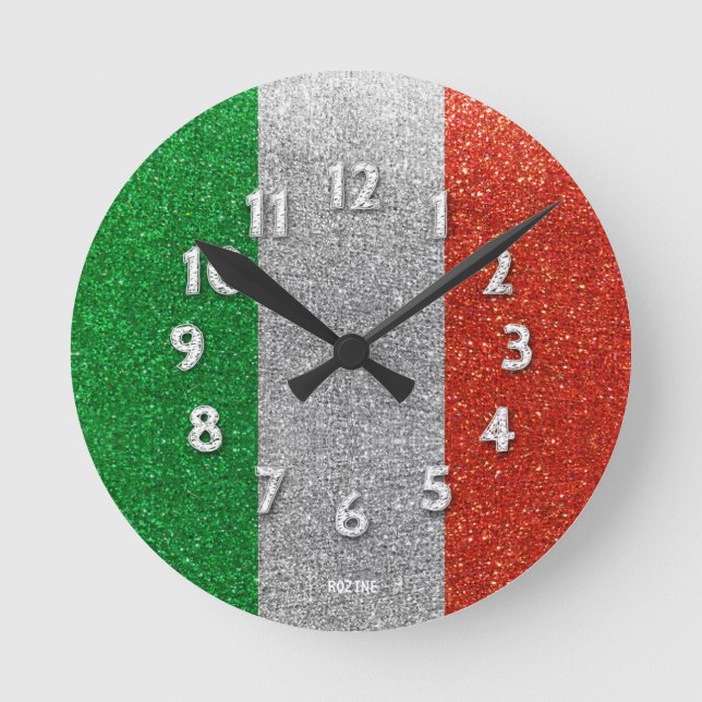 Reloj Redondo Mediano Bandera italiana de Italia Milán Bling Purpurina F (Anverso)
