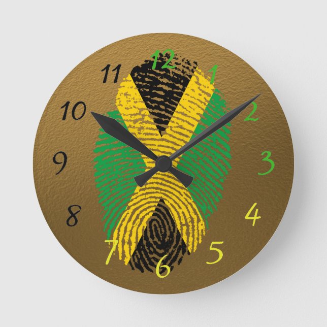 Reloj Redondo Mediano Bandera jamaicana de la huella dactilar del tacto (Anverso)