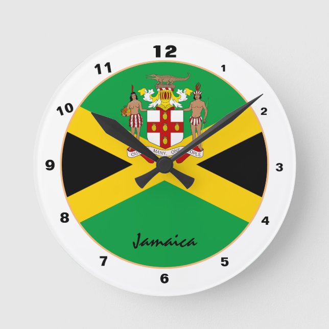 Reloj Redondo Mediano Bandera jamaiquina moderna, hogar de moda de Jamai (Anverso)