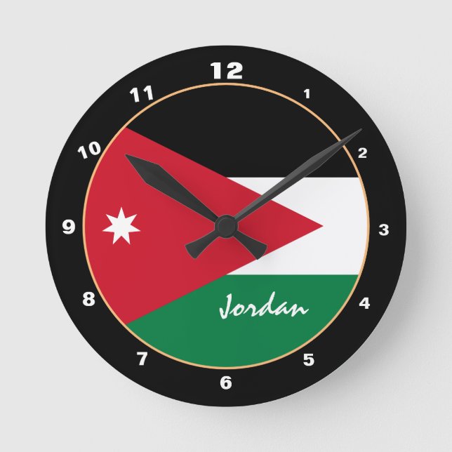 Reloj Redondo Mediano Bandera jordana patriótica, hogar jordano/diseño (Anverso)