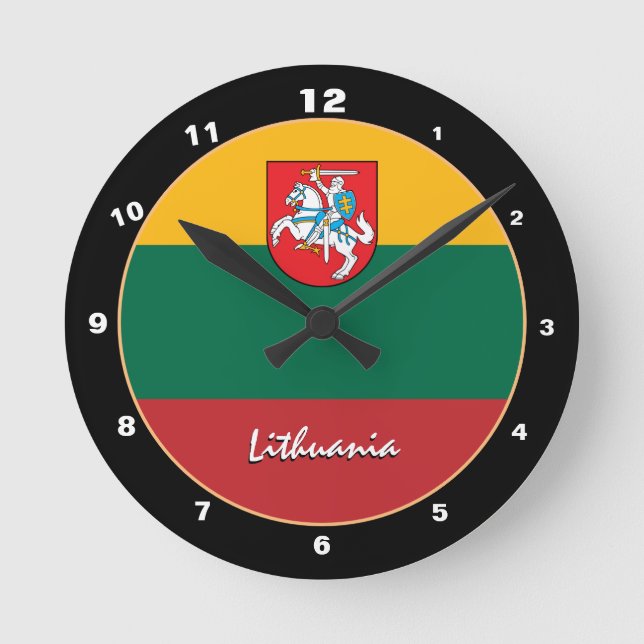 Reloj Redondo Mediano Bandera lituana patriótica, Lituania Hogar / diseñ (Anverso)