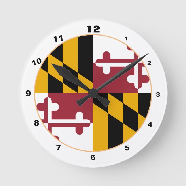 Reloj Redondo Mediano Bandera Maryland & Moda Maryland / diseño EE.UU. (Anverso)