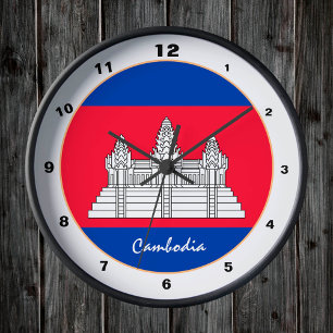 Reloj Redondo Mediano Bandera moderna de Camboya, hogar de Camboya / dis