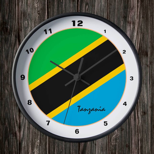 Reloj Redondo Mediano Bandera moderna de Tanzania, hogar de Tanzania / d (Subido por el creador)