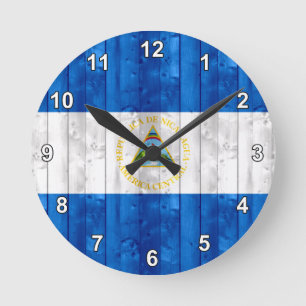 Reloj Redondo Mediano Bandera nicaragüense de madera