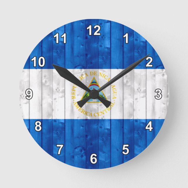 Reloj Redondo Mediano Bandera nicaragüense de madera (Anverso)