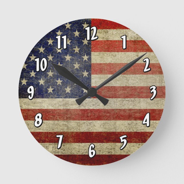 Reloj Redondo Mediano Bandera norteamericana deprimida y angustiada (Anverso)