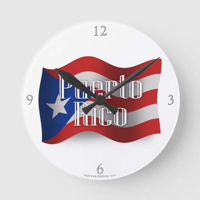 Reloj Redondo Mediano Bandera ondulada de Puerto Rico (Anverso)