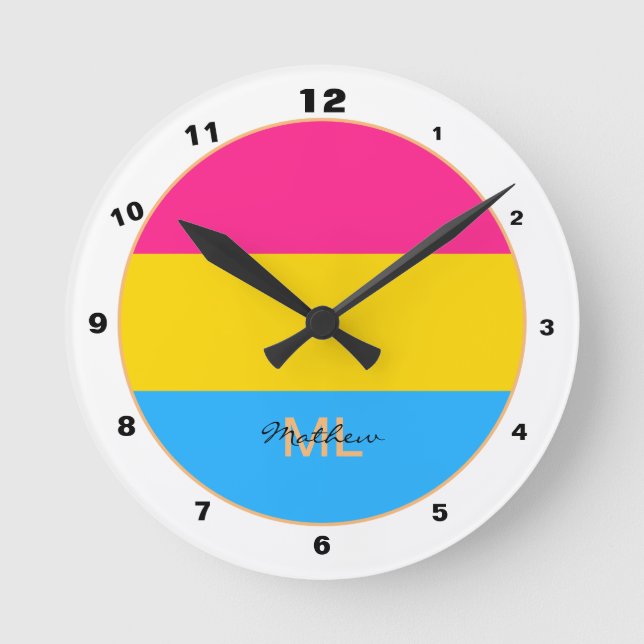 Reloj Redondo Mediano Bandera Pansexual y comunidad del Orgullo / monova (Anverso)