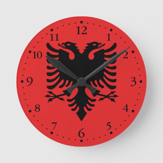 Reloj Redondo Mediano Bandera patriótica albanesa (Anverso)