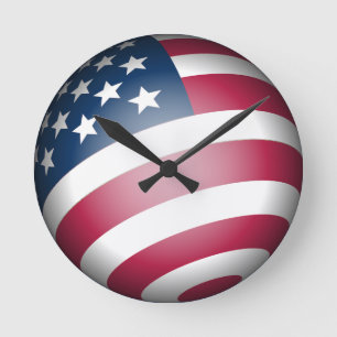 Reloj Redondo Mediano Bandera Patriótica Americana en Diseño de Globe 3D