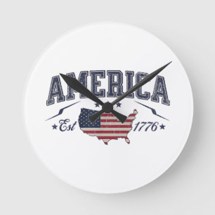Reloj Redondo Mediano Bandera Patriótica Americana Est 1776 4 de Julio A