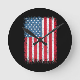 Reloj Redondo Mediano Bandera Patriótica Americana Para Hombres Mujeres