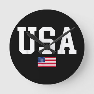 Reloj Redondo Mediano Bandera Patriótica Americana Para Hombres Mujeres
