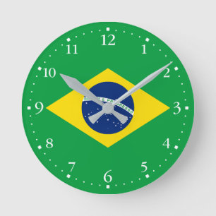 Reloj Redondo Mediano Bandera Patriótica de Brasil