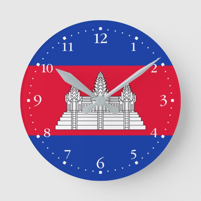 Reloj Redondo Mediano Bandera patriótica de Camboya (Anverso)