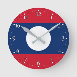 Reloj Redondo Mediano Bandera patriótica de Laos