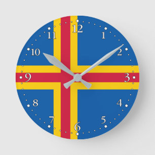 Reloj Redondo Mediano Bandera patriótica de las Islas Åland