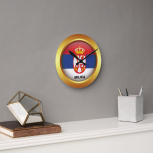Reloj Redondo Mediano Bandera patriótica de Serbia