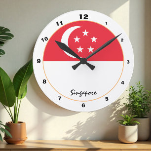 Reloj Redondo Mediano Bandera patriótica de Singapur, Singapur Hogar / d