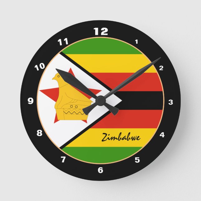 Reloj Redondo Mediano Bandera patriótica de Zimbabue, hogar/diseño de Zi (Anverso)