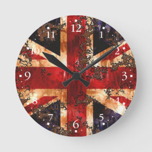Reloj Redondo Mediano Bandera patriotica del Reino Unido oxidada